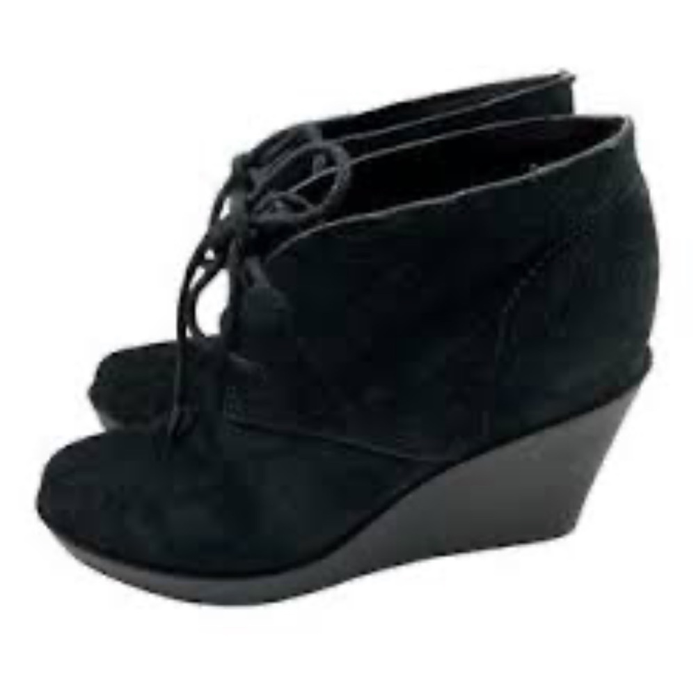 Browns Black Suede Lace Up Platform Bootie Wedges